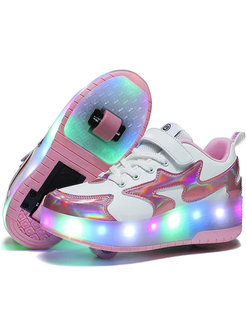 إسكدنيا أحذية تزلج دوارة للأطفال مع أحذية ذات عجلة مزدوجة، أحذية رياضية دوارة لشحن USB للفتيات والأولاد، أفضل هدية - Image 1