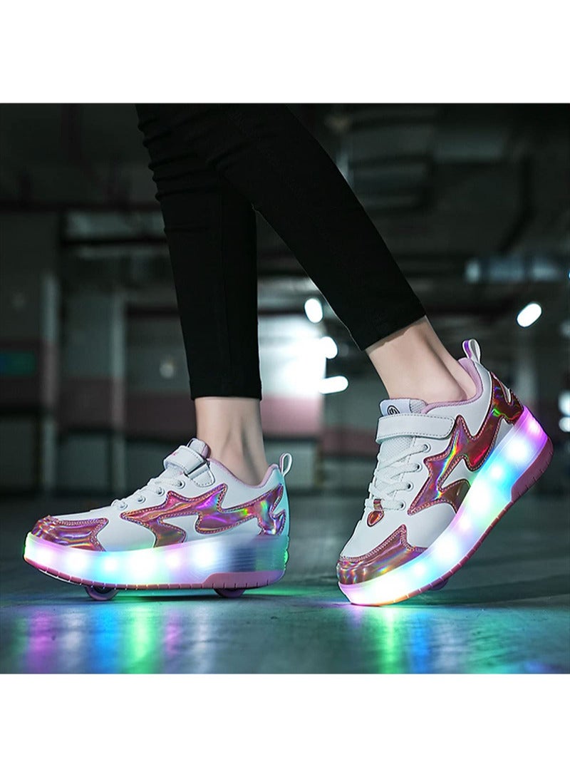 إسكدنيا أحذية تزلج دوارة للأطفال مع أحذية ذات عجلة مزدوجة، أحذية رياضية دوارة لشحن USB للفتيات والأولاد، أفضل هدية - Image 2