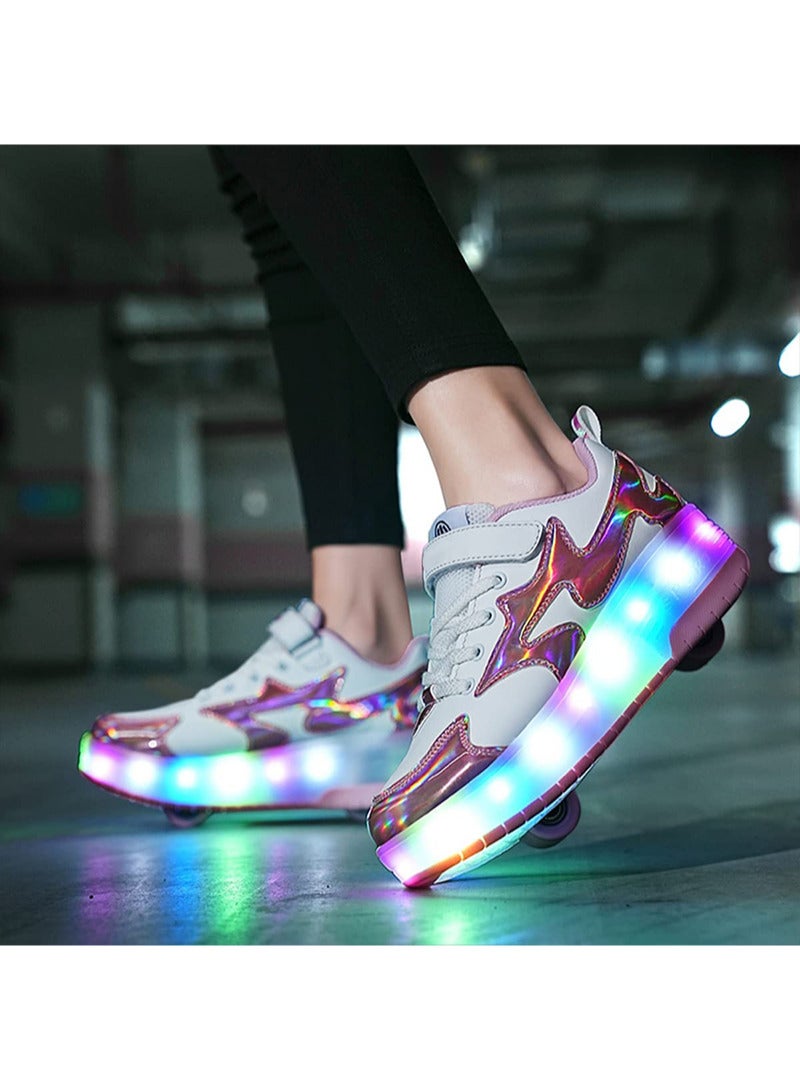 إسكدنيا أحذية تزلج دوارة للأطفال مع أحذية ذات عجلة مزدوجة، أحذية رياضية دوارة لشحن USB للفتيات والأولاد، أفضل هدية - Image 3