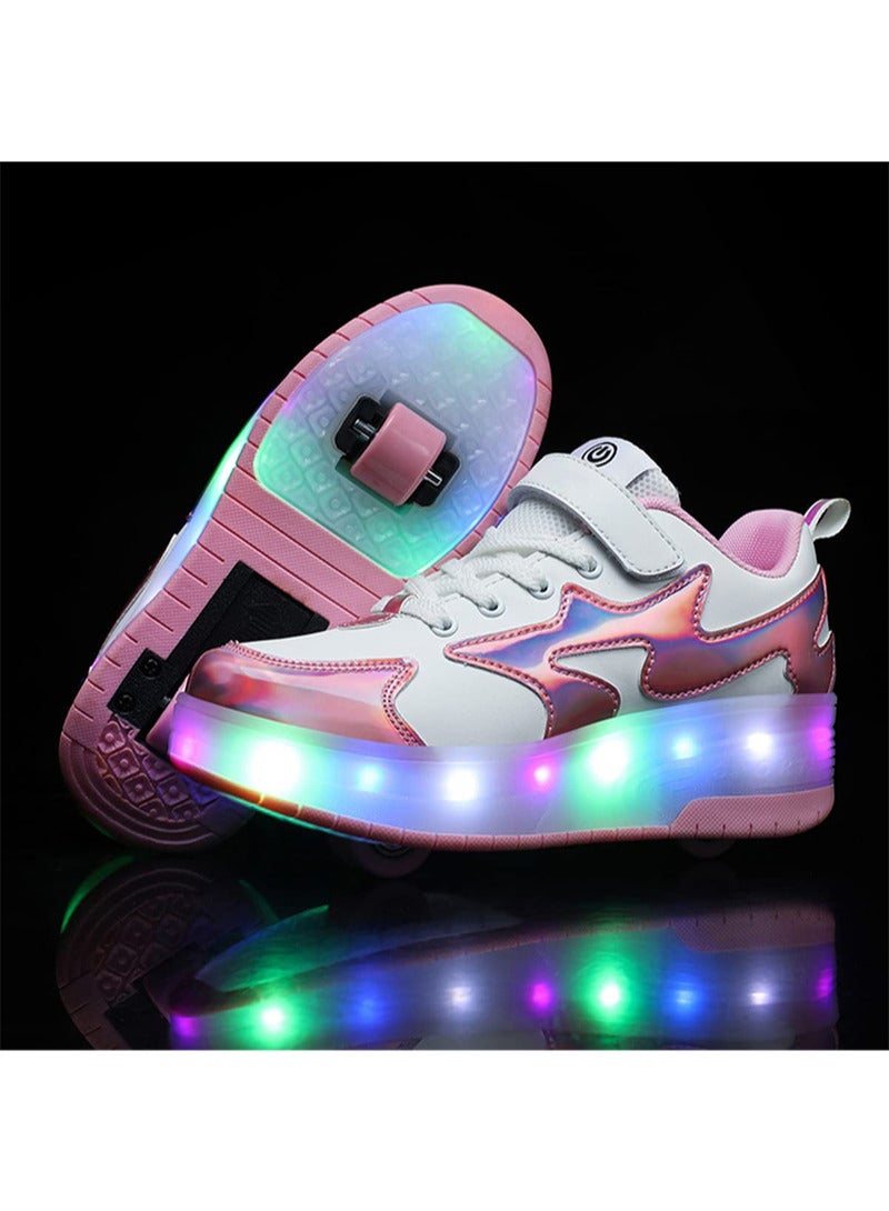 إسكدنيا أحذية تزلج دوارة للأطفال مع أحذية ذات عجلة مزدوجة، أحذية رياضية دوارة لشحن USB للفتيات والأولاد، أفضل هدية - Image 4