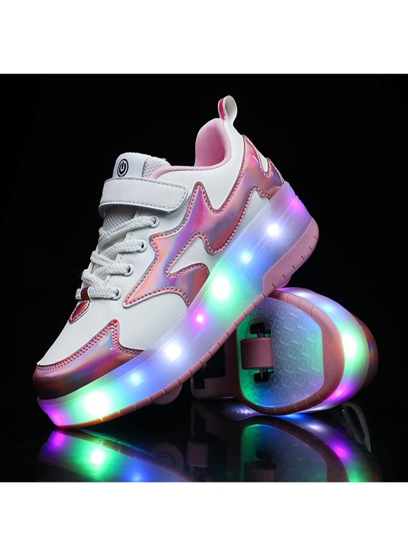 إسكدنيا أحذية تزلج دوارة للأطفال مع أحذية ذات عجلة مزدوجة، أحذية رياضية دوارة لشحن USB للفتيات والأولاد، أفضل هدية - Image 5