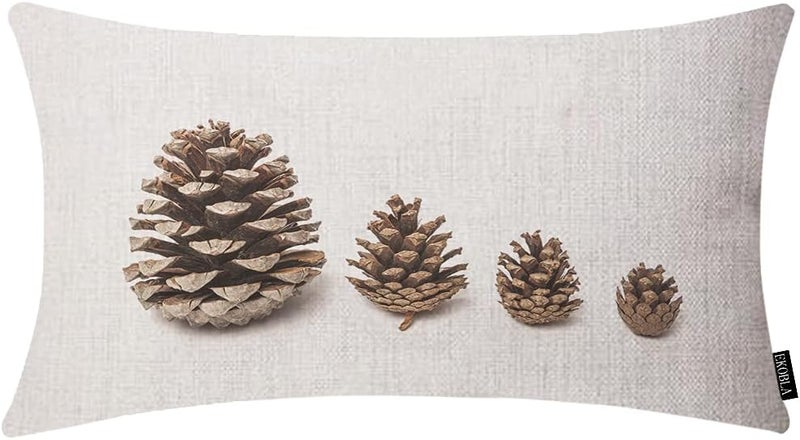 EKOBLA Pine Cones Rectangle Pillow Covers Pine Cone Evergreen Coniferous Forest Plant Brown Cotton Linen Throw Lumbar Pillow Case Cushion Cover Home Office Decorative 12x20 Inches - Image 1