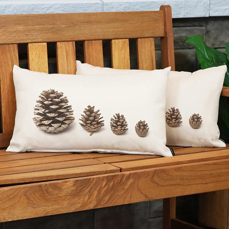 EKOBLA Pine Cones Rectangle Pillow Covers Pine Cone Evergreen Coniferous Forest Plant Brown Cotton Linen Throw Lumbar Pillow Case Cushion Cover Home Office Decorative 12x20 Inches - Image 3