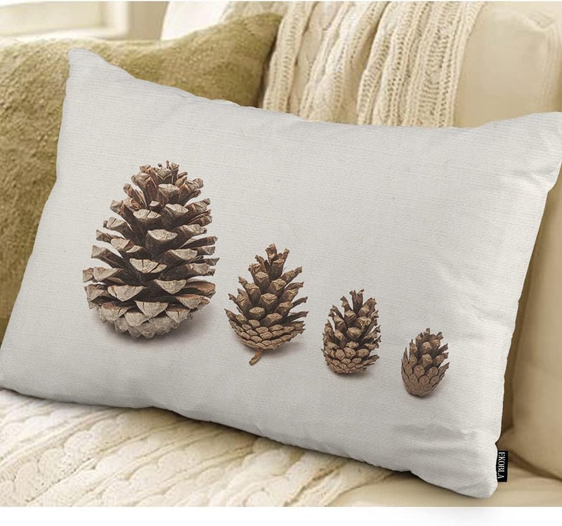 EKOBLA Pine Cones Rectangle Pillow Covers Pine Cone Evergreen Coniferous Forest Plant Brown Cotton Linen Throw Lumbar Pillow Case Cushion Cover Home Office Decorative 12x20 Inches - Image 2