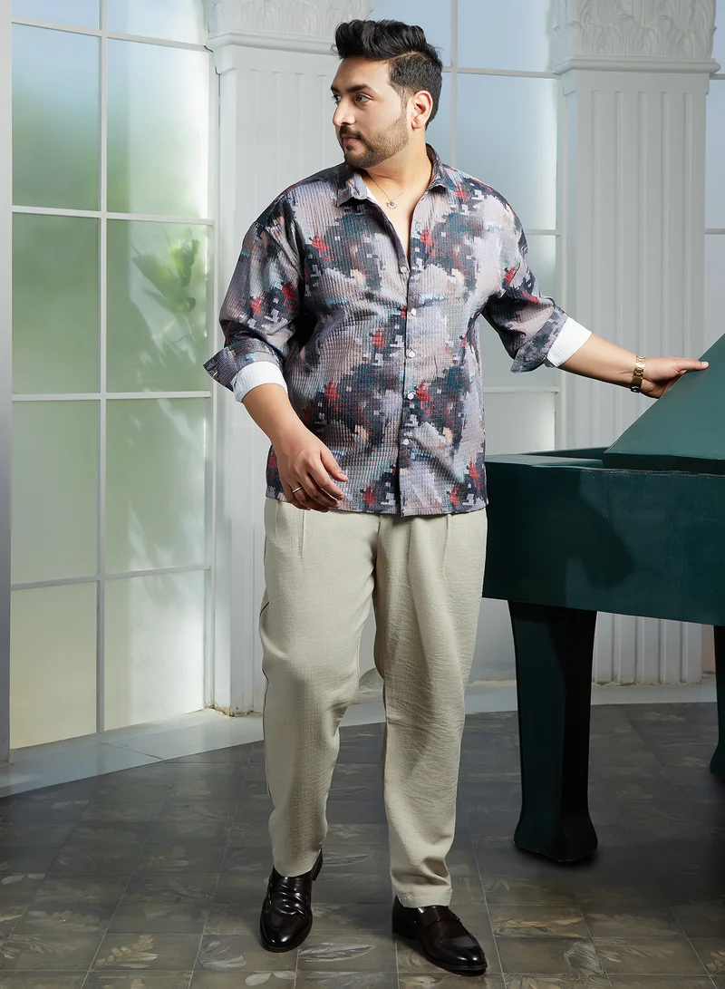 Instafab Plus  Instafab Plus Men's Grey & Red Artistic-Blur Shirt For Casual Wear | Spread Collar | Long Cuffed Sleeves | Button Closure | Plus Size Shirt Crafted With Comfort Fit For Everyday Wear for Men | Best Price UAE