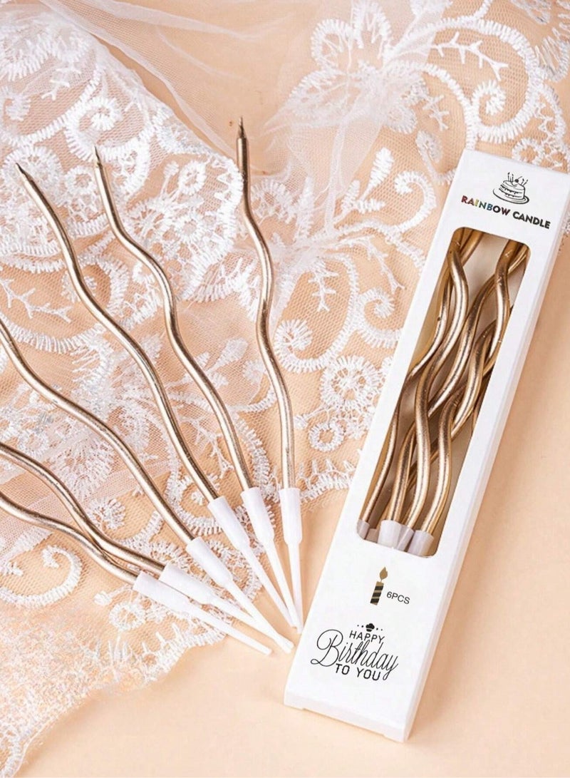 Birthday Decorations 6-piece candle set with a modern wavy design that adds a unique and distinctive touch to the cake. - Image 1