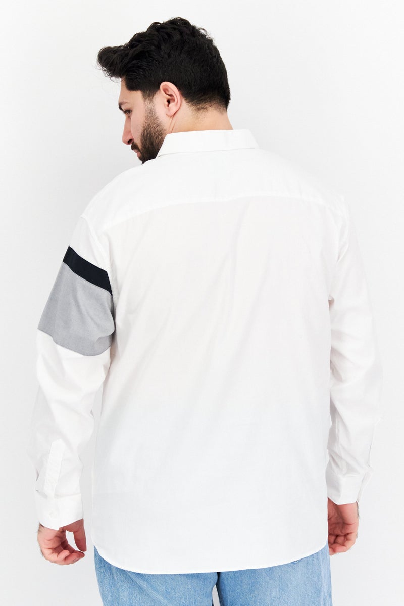 Selected Homme Men Regular Fit Colorblock Long Sleeve Casual Shirt, White - Image 4