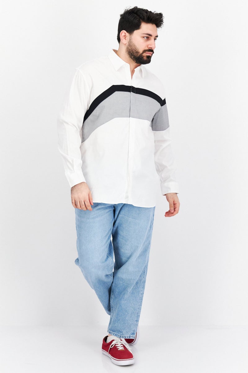Selected Homme Men Regular Fit Colorblock Long Sleeve Casual Shirt, White - Image 3