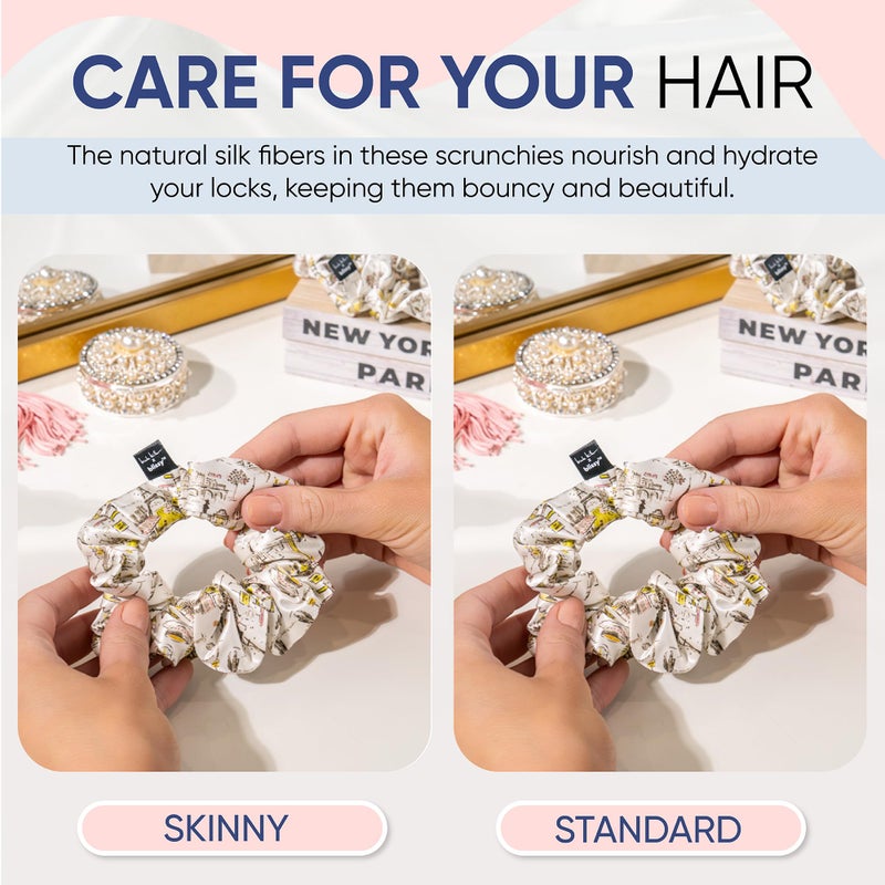 Blissy Silk Scrunchies (3 Pack) - 100% Pure Mulberry Silk - 22 Momme 6A High-Grade Fibers Scrunchie for Straight & Curly Hair (Nicole Miller NY to Paris, Regular) - Image 4