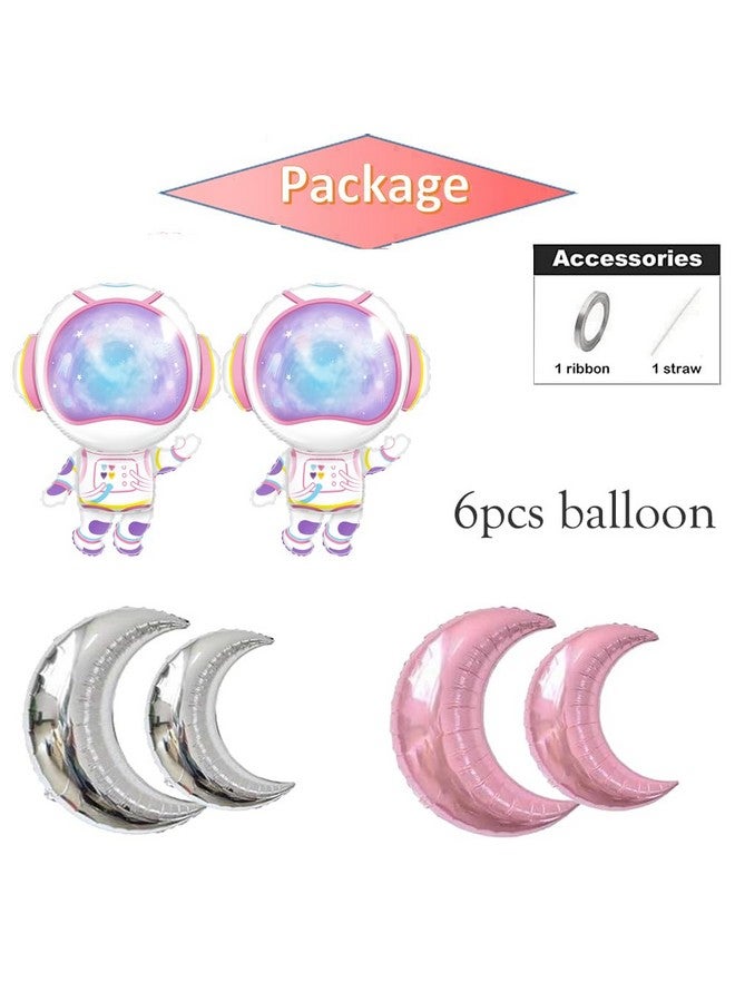 CYMYLAR Pink Astronaut Space Balloons,Two the Moon Party balloons/Pink Moon shape balloons for girl outer space party/Galaxy UFO party decor  - Image 2