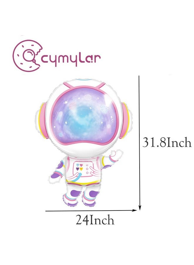 CYMYLAR Pink Astronaut Space Balloons,Two the Moon Party balloons/Pink Moon shape balloons for girl outer space party/Galaxy UFO party decor  - Image 3