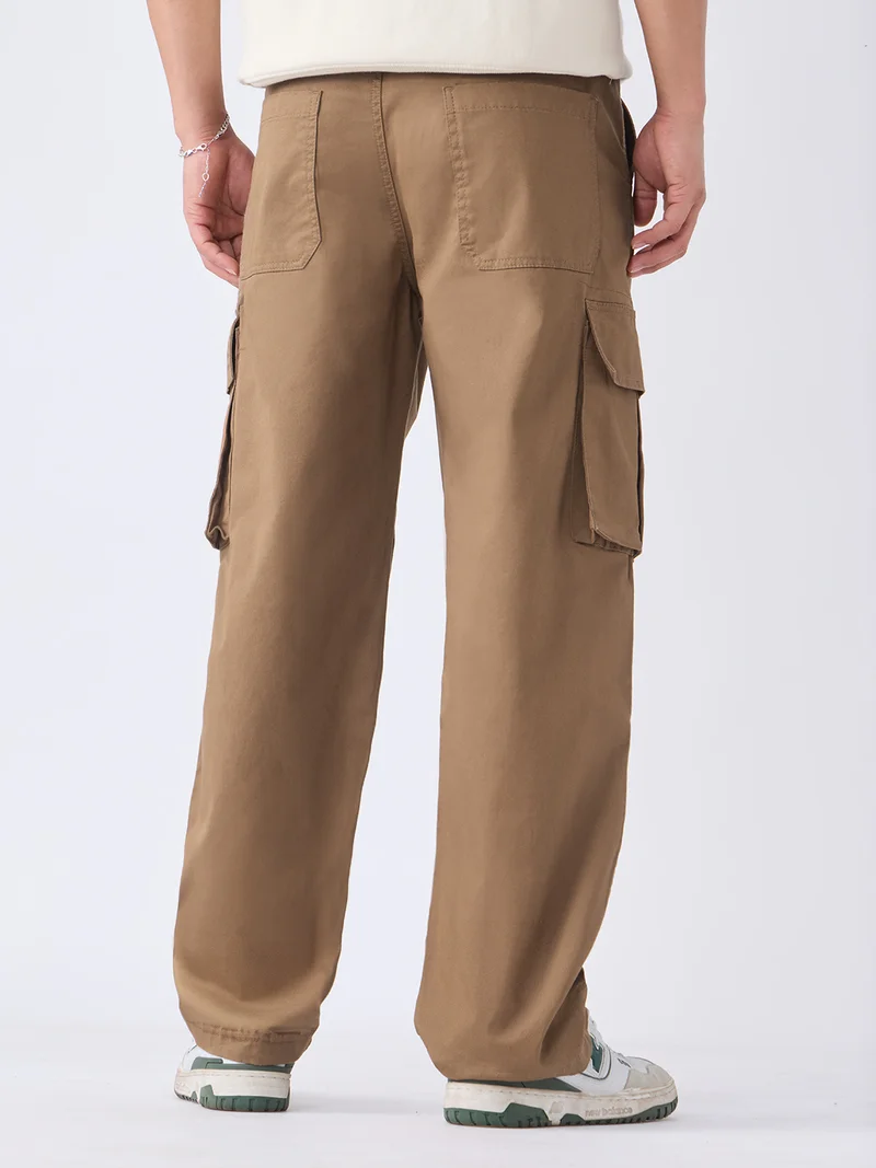 The Souled Store  Utility Line: Autumn Ember Men and Boys Zippered Waist Solid Cotton Twill Straight Fit Lightweight Stretchable Six Pocket Cargo Pants  | Best Price UAE