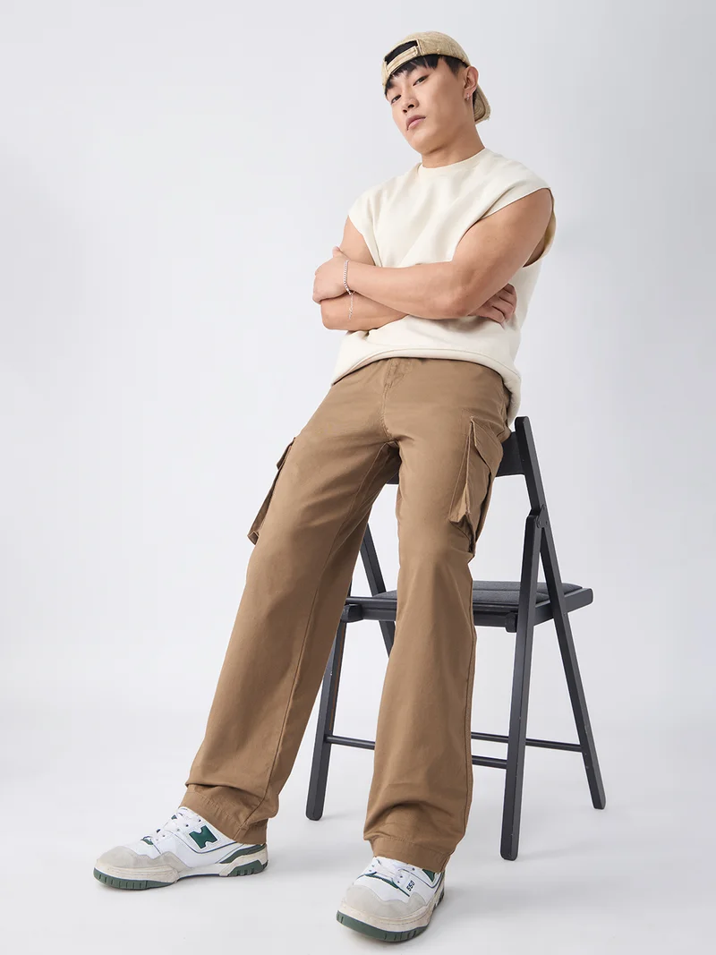 The Souled Store  Utility Line: Autumn Ember Men and Boys Zippered Waist Solid Cotton Twill Straight Fit Lightweight Stretchable Six Pocket Cargo Pants  | Best Price UAE