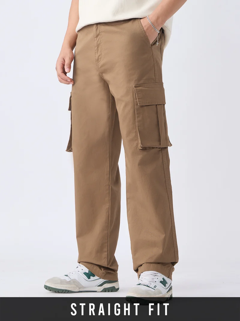 Utility Line: Autumn Ember Men and Boys Zippered Waist Solid Cotton Twill Straight Fit Lightweight Stretchable Six Pocket Cargo Pants