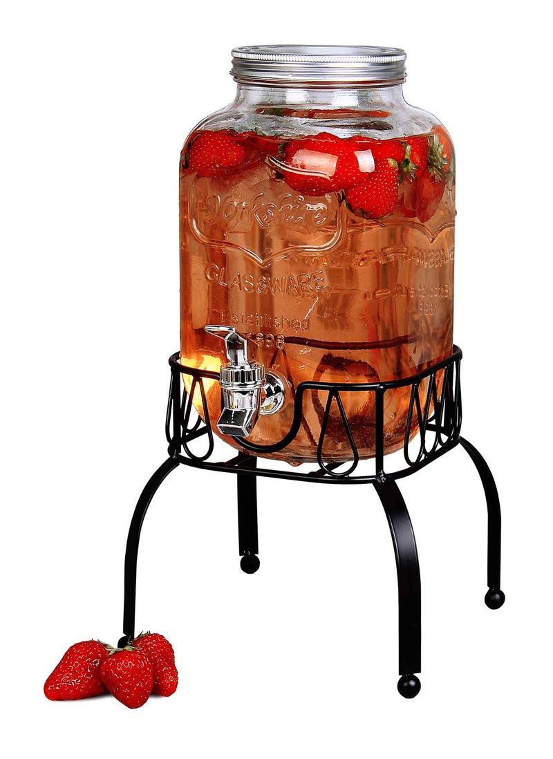 Estilo Gallon Drink Dispenser with Stand - Glass Beverage Dispenser with Stand for Weddings - Sun Tea Jar with Spigot 1 Gallon - Countertop Glass Water Dispenser for Lemonade and Parties - Image 1