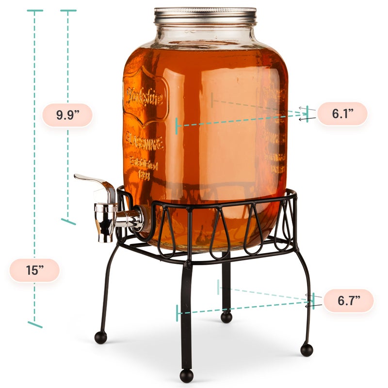 Estilo Gallon Drink Dispenser with Stand - Glass Beverage Dispenser with Stand for Weddings - Sun Tea Jar with Spigot 1 Gallon - Countertop Glass Water Dispenser for Lemonade and Parties - Image 3