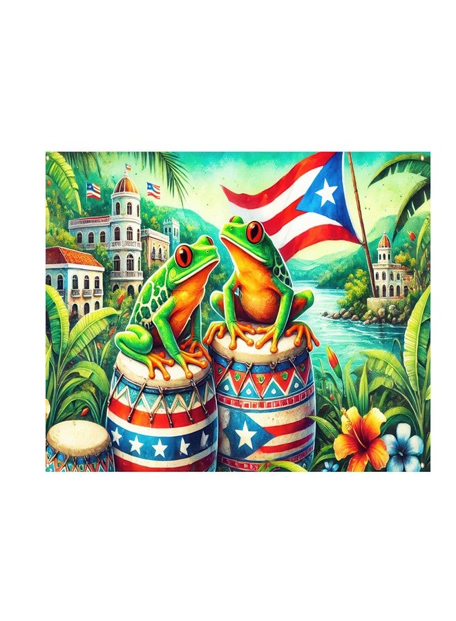 BlissYard Frog Banner Puerto Rico Frog Banner 71x43 Inch Backdrop Party Decor Party Photography Background Indoor Outdoor Porch Sign Birthday Puerto Rico-Inspired Wall Decoration for Home and Events - Image 2