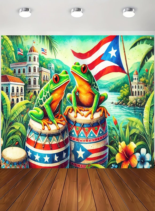 BlissYard Frog Banner Puerto Rico Frog Banner 71x43 Inch Backdrop Party Decor Party Photography Background Indoor Outdoor Porch Sign Birthday Puerto Rico-Inspired Wall Decoration for Home and Events - Image 5