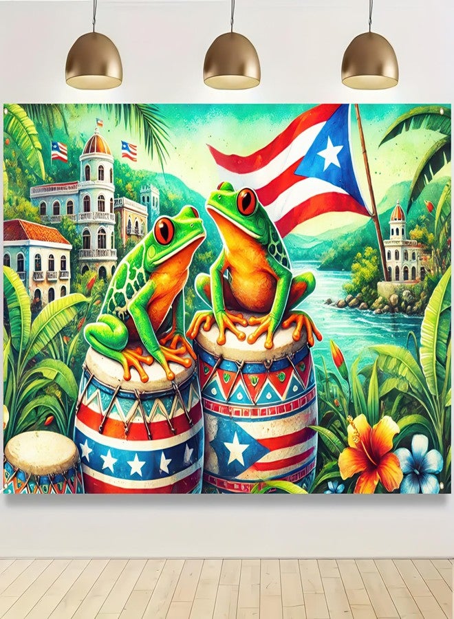 BlissYard Frog Banner Puerto Rico Frog Banner 71x43 Inch Backdrop Party Decor Party Photography Background Indoor Outdoor Porch Sign Birthday Puerto Rico-Inspired Wall Decoration for Home and Events - Image 4
