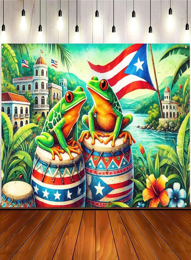 BlissYard Frog Banner Puerto Rico Frog Banner 71x43 Inch Backdrop Party Decor Party Photography Background Indoor Outdoor Porch Sign Birthday Puerto Rico-Inspired Wall Decoration for Home and Events - Image 1