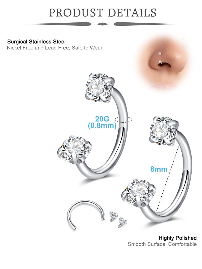 QWALIT Horseshoe Nose Ring 20g Double Gem Horse Shoe Nose Ring Hoop for Women Surgical Steel Half Hoop Earring Daith Tragus Earring Hoops Labret Lip Rings Helix Piercing Jewelry Septum Rings 20 gauge - Image 2