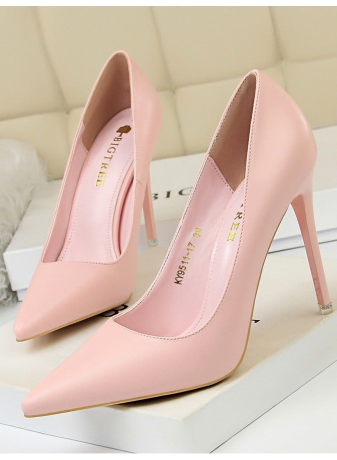 BIGTREE Women's Comfortable Stiletto Pumps 10.5cm Elegant Gorgeous Closed Pointed Toe Slip On Solid High Heels Pink - Image 1
