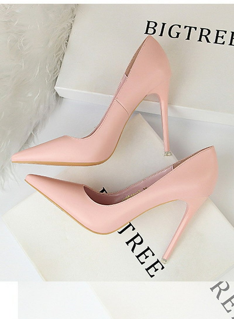 BIGTREE Women's Comfortable Stiletto Pumps 10.5cm Elegant Gorgeous Closed Pointed Toe Slip On Solid High Heels Pink - Image 2