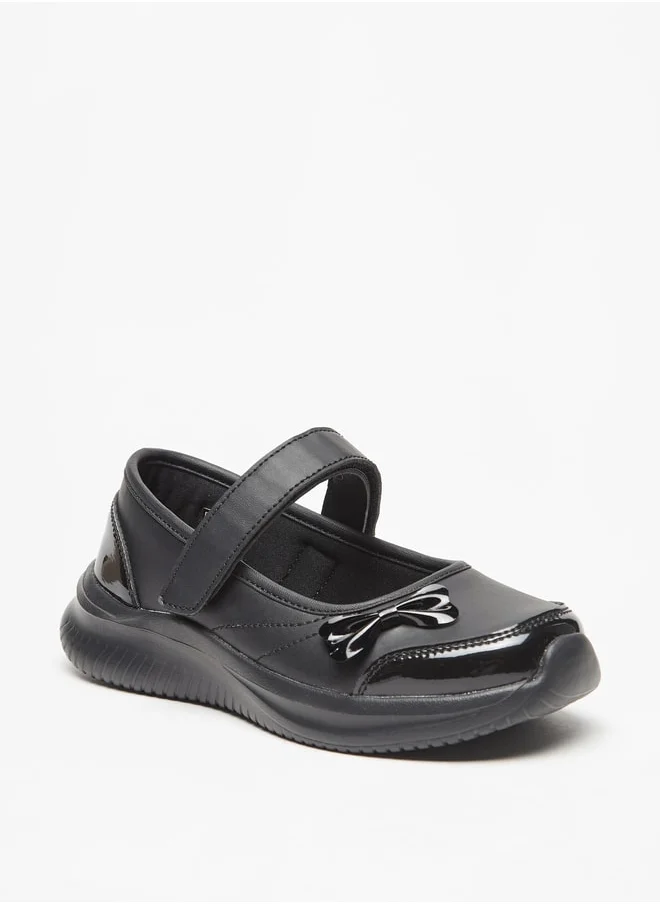 Dash Bow Accent Mary Jane School Shoes with Hook and Loop Closure