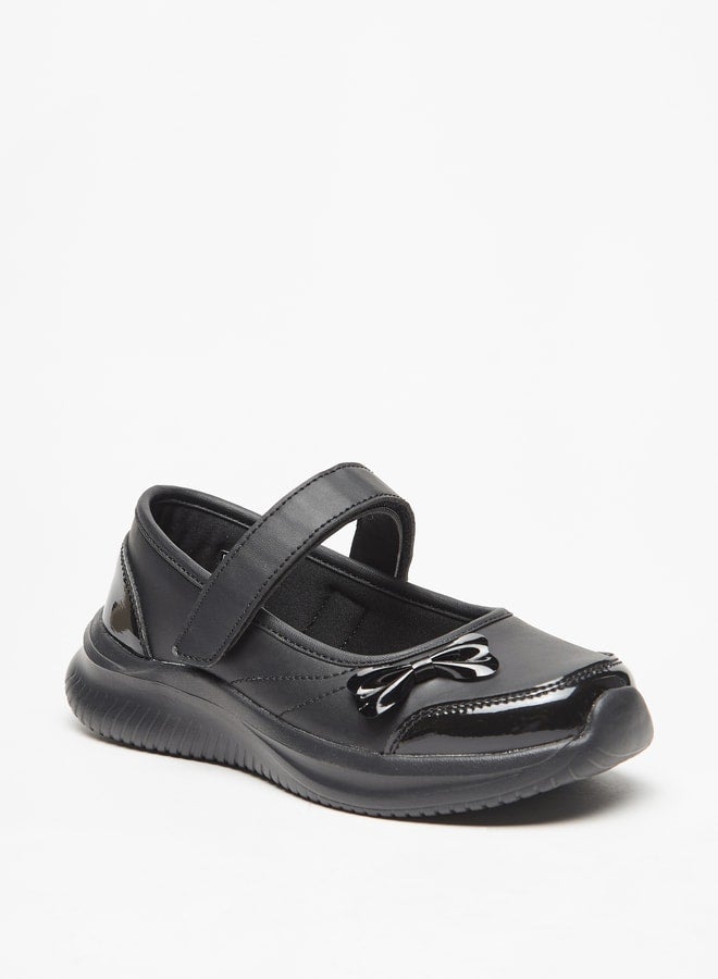 Dash Bow Accent Mary Jane School Shoes with Hook and Loop Closure  - Image 1