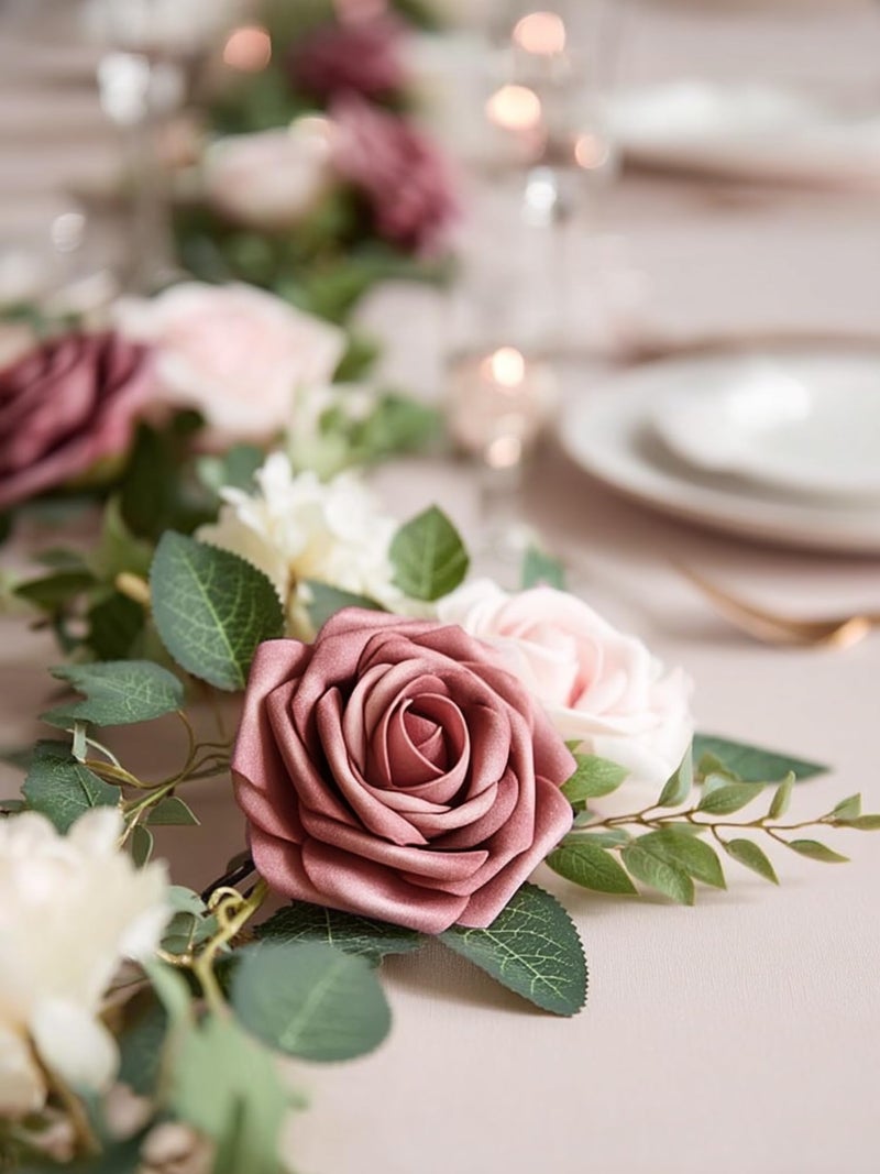Innogear Artificial Flowers  50 Pcs Dusty Pink Foam Fake Roses Bulk With Stems For Decoration Diy Wedding Bouquets Centerpieces Bridal Shower Party Christmas Tree - Image 5