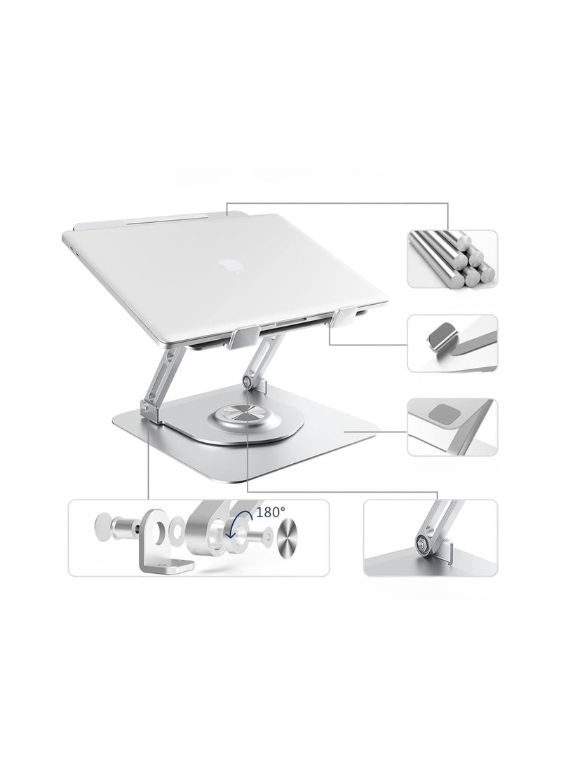 Generic Adjustable Laptop Stand with 360° Rotating Base – Ergonomic Foldable Aluminum Holder for 10-17.3 Inch Laptops, Silver  - Image 2