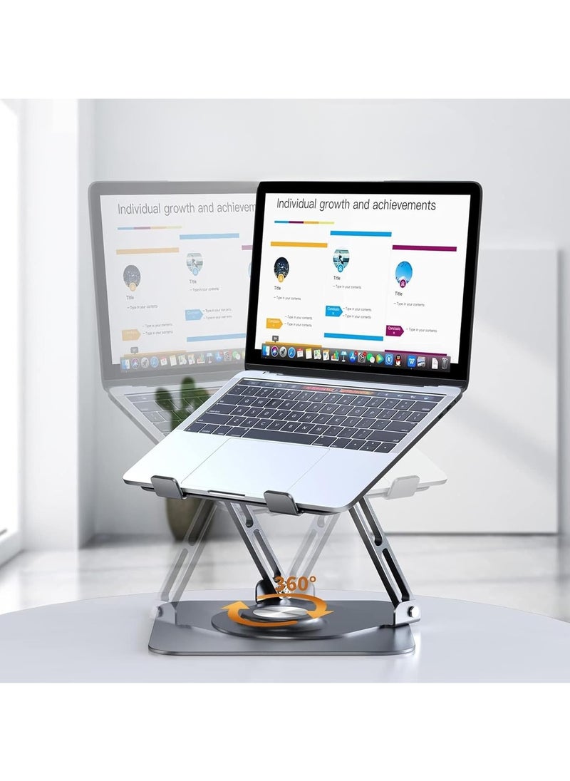 Generic Adjustable Laptop Stand with 360° Rotating Base – Ergonomic Foldable Aluminum Holder for 10-17.3 Inch Laptops, Silver  - Image 3