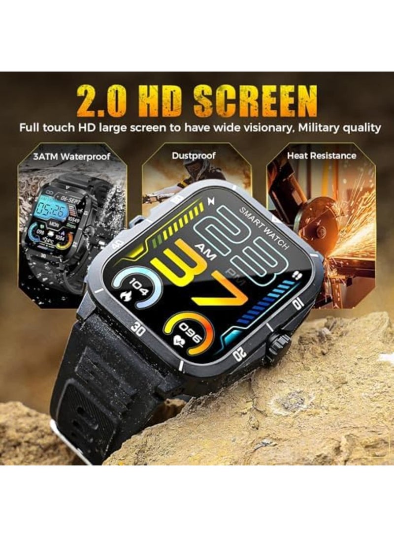 SYOSI Military Smart Watch for Men 3ATM Waterproof Watch 2.0'' Big Screen Tactical Smartwatch 430mAh Fitness Tracker with Heart Rate Sleep Monitor Outdoor Answer Call for iPhone Android - Image 3