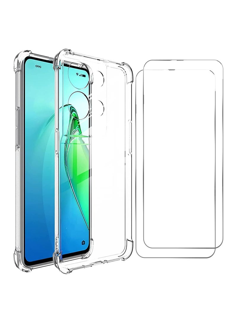 Pack Of 3 for OPPO Reno 8 Pro 5G Case, with 2 Tempered Glass Screen Protector TPU Ultra Soft Air Cushion Anti-Yellow Anti-Scratch Shockproof Protective Shell Corner Cover OPPO Reno 8 Pro 5G, Clear - Image 1