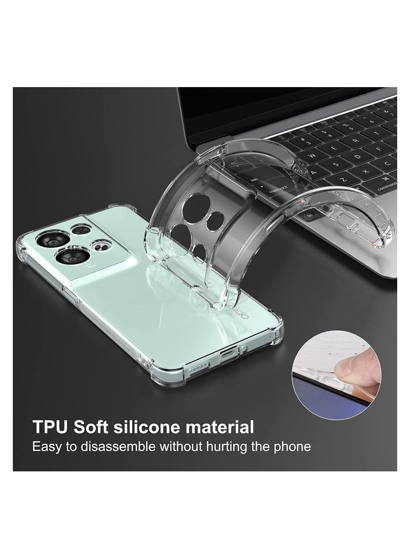 Pack Of 3 for OPPO Reno 8 Pro 5G Case, with 2 Tempered Glass Screen Protector TPU Ultra Soft Air Cushion Anti-Yellow Anti-Scratch Shockproof Protective Shell Corner Cover OPPO Reno 8 Pro 5G, Clear - Image 2