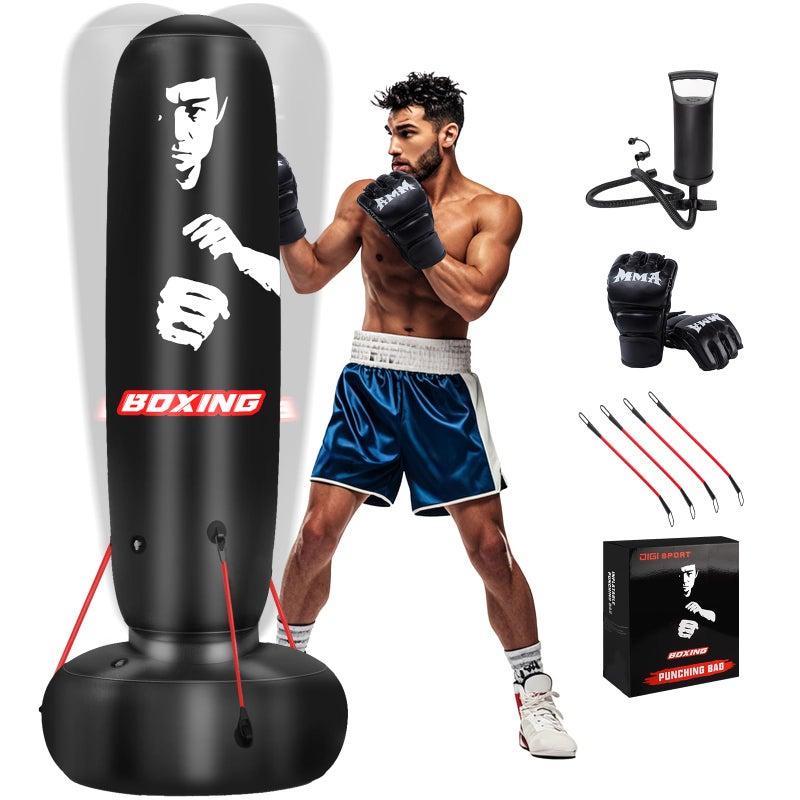 Punching Bag for Adults 71 Boxing Bag with Stand and Fixed RopeFree Standing Freestanding Punch Bag with Gloves and Pump Inflatable Heavy Boxing Bag Set for Adults Teens Men Youth at Home Outdoor