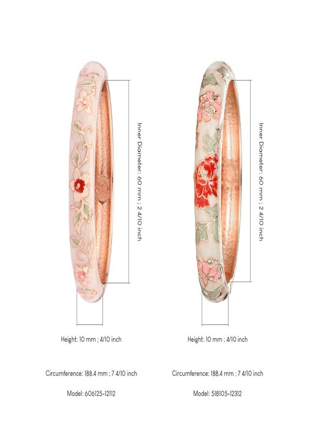 UJOY Vintage Bracelet Plated Enameled Jewelry Spring Hinge Metal Cuff Cloisonne Bangles Set Gift Box Packed 55A18-55A113 Cream White - Image 3