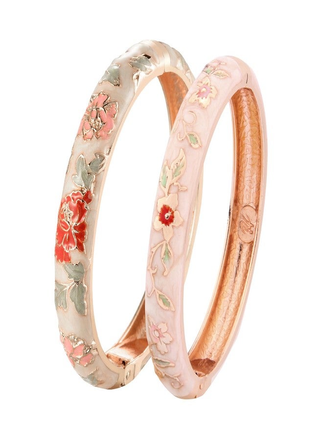 UJOY Vintage Bracelet Plated Enameled Jewelry Spring Hinge Metal Cuff Cloisonne Bangles Set Gift Box Packed 55A18-55A113 Cream White - Image 1