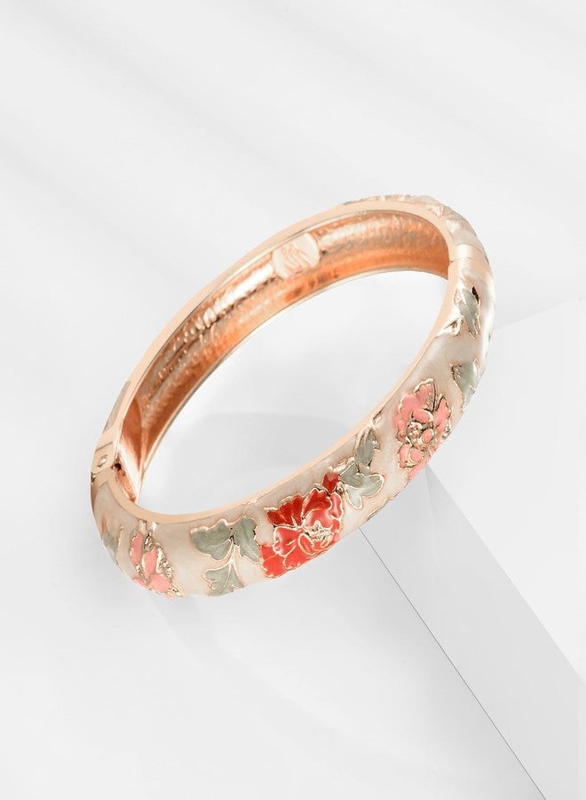 UJOY Vintage Bracelet Plated Enameled Jewelry Spring Hinge Metal Cuff Cloisonne Bangles Set Gift Box Packed 55A18-55A113 Cream White - Image 5