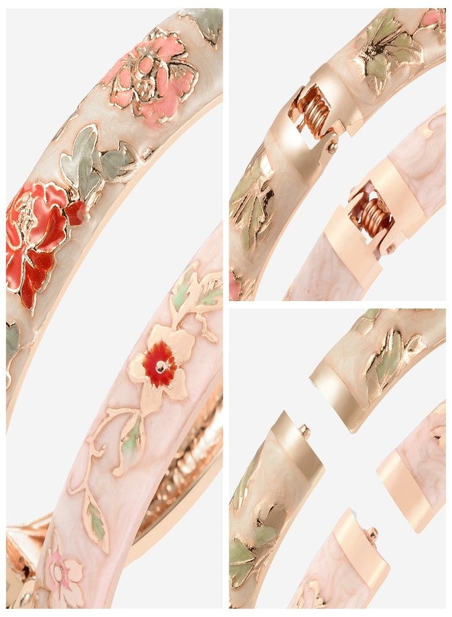 UJOY Vintage Bracelet Plated Enameled Jewelry Spring Hinge Metal Cuff Cloisonne Bangles Set Gift Box Packed 55A18-55A113 Cream White - Image 4