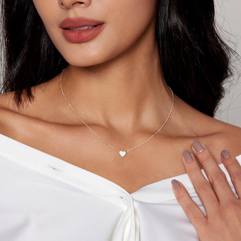 Zeffy Tiny Heart Necklace Sterling Silver Dainty Cute Heart Choker Necklaces Simple Heart Pendant Necklace Trendy Jewelry for Women - Image 3