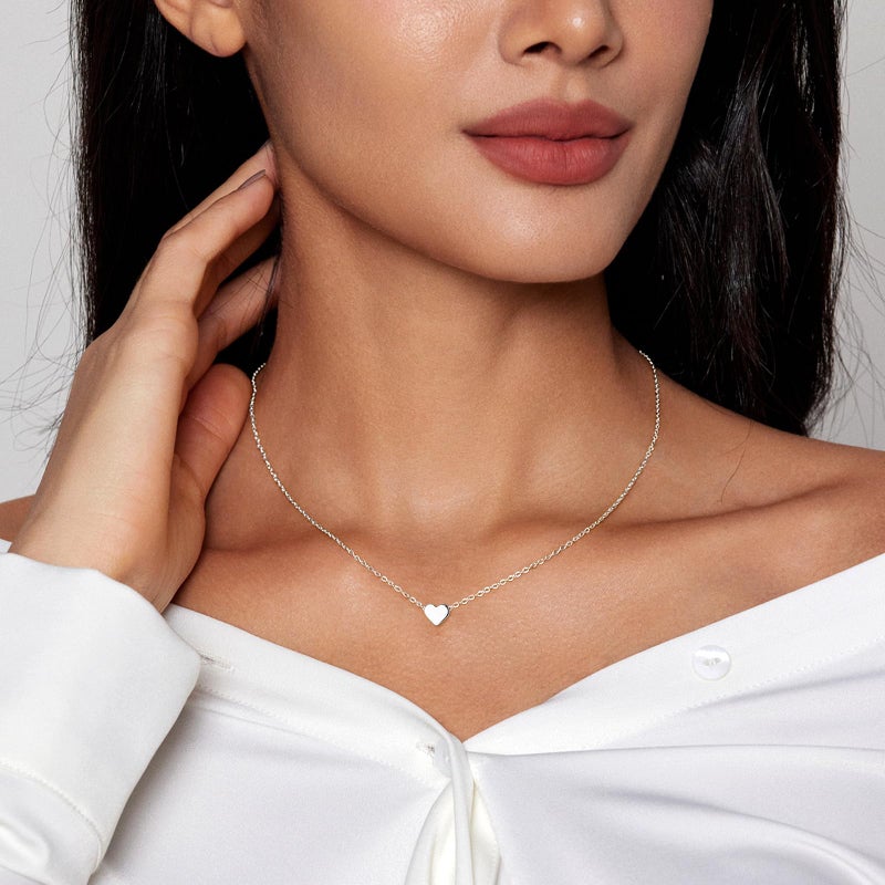 Zeffy Tiny Heart Necklace Sterling Silver Dainty Cute Heart Choker Necklaces Simple Heart Pendant Necklace Trendy Jewelry for Women - Image 2