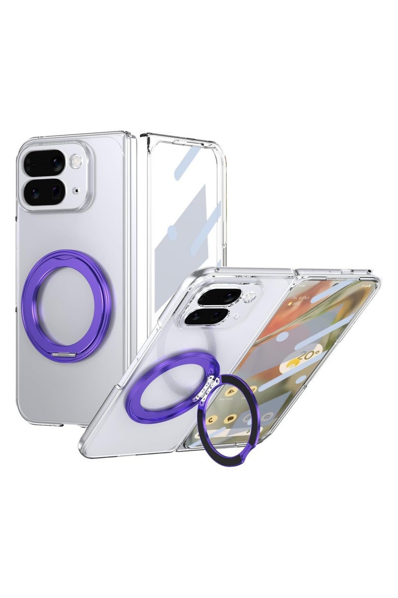 عام غطاء حماية لهاتف Google Pixel 10 Pro القابل للطي - يحتوي على حامي شاشة مدمج وطبقة زجاج أمامية، مع حامل حلقي دوّار 360 درجة، وغطاء مغناطيسي مقاوم للصدمات. - Image 1