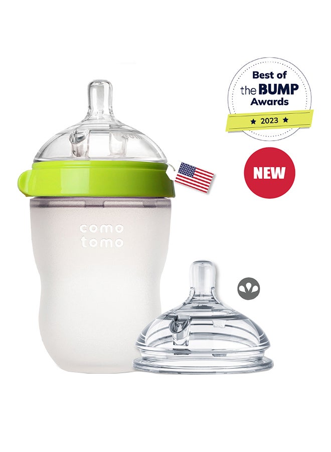 comotomo Natural Feel Baby Bottle 250 ML With Pack Of 2 Natural Teat Silicone Nipples, 3 Holes With Fast Flow, 6 Months + - Image 1