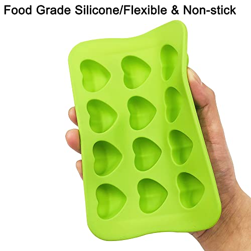 DaKuan Silicone Heart Shaped Molds, 3 Packs 12 Cavities Heart Shaped Silicone Mold for Chocolate Cake Jelly Pudding Handmade Soap Mould Candy Making (Red, Yellow, Green) - Image 3