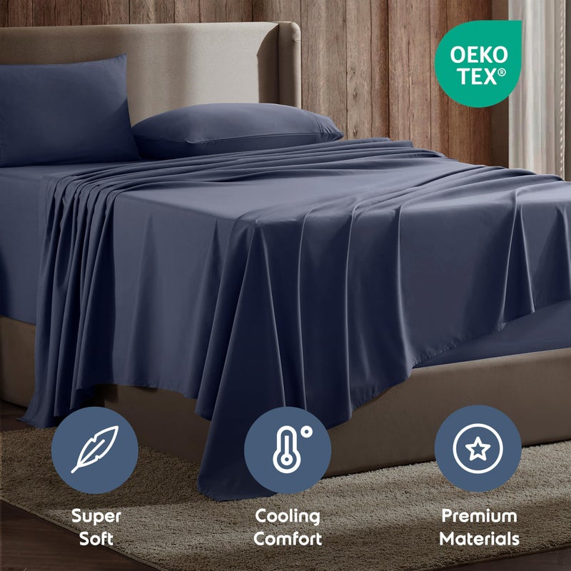 Nestl Queen Sheet Set - Luxury 1800 Ultra-Soft Microfiber Bed Sheets - Double Brushed - Deep Pockets - Easy Fit - 4 Piece Set - Bedding Sheets & Pillowcases (Queen, Navy Blue) - Image 5