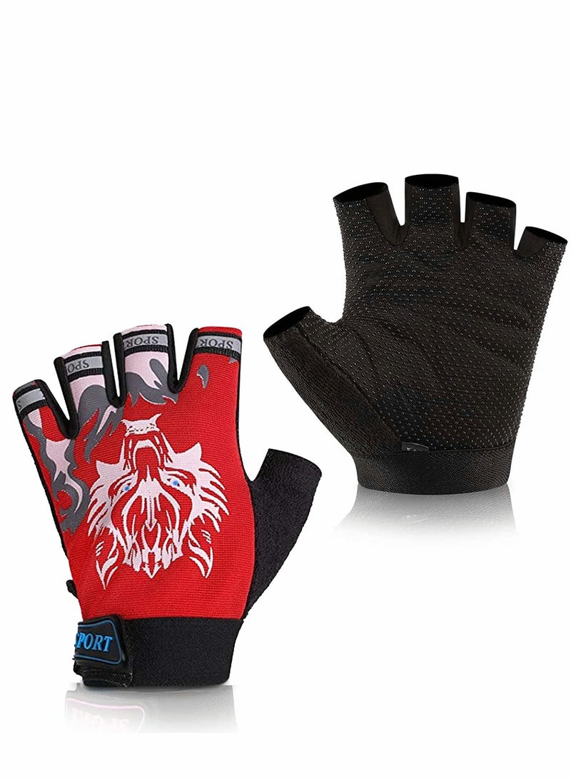 Kids Fingerless Cycling Gloves Children Half Finger Sport Breathable Nonslip Shock Absorbing Child Riding Bike for Girl Boy Fishing Roller Skating Hunting Climbing