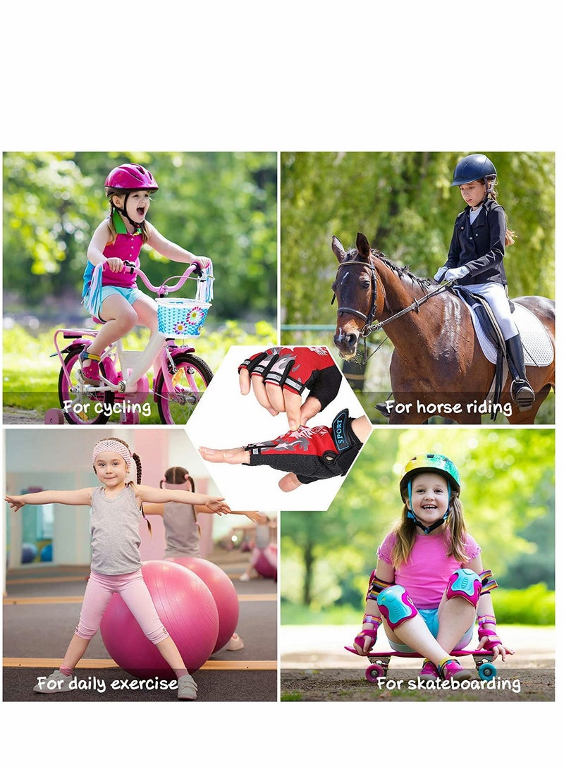 Kids Fingerless Cycling Gloves Children Half Finger Sport Breathable Nonslip Shock Absorbing Child Riding Bike for Girl Boy Fishing Roller Skating Hunting Climbing