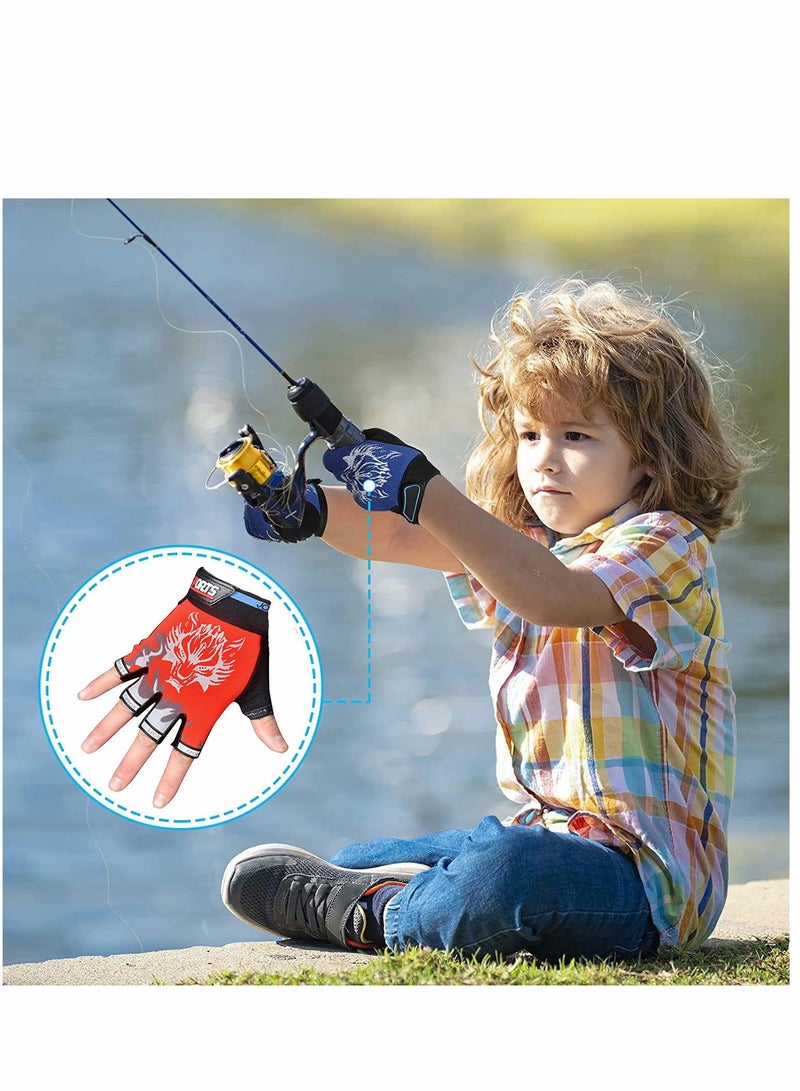 Kids Fingerless Cycling Gloves Children Half Finger Sport Breathable Nonslip Shock Absorbing Child Riding Bike for Girl Boy Fishing Roller Skating Hunting Climbing