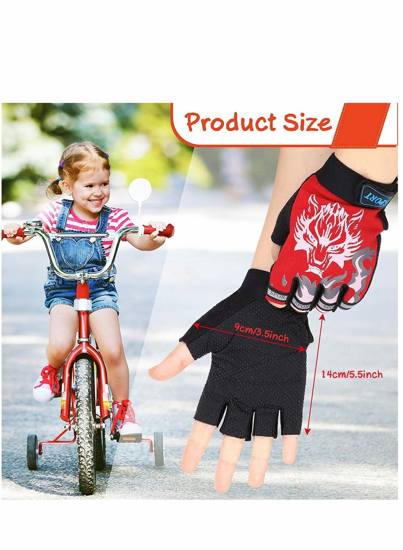 Kids Fingerless Cycling Gloves Children Half Finger Sport Breathable Nonslip Shock Absorbing Child Riding Bike for Girl Boy Fishing Roller Skating Hunting Climbing